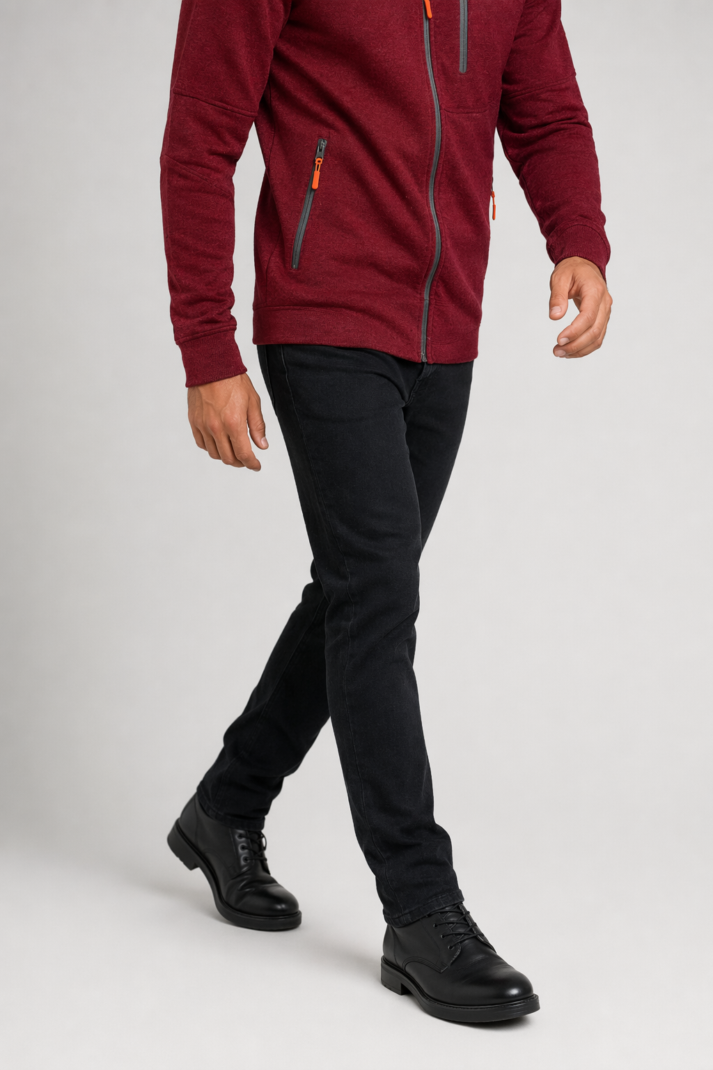 Dual-Zip Men's Lightweight Hooded Sweatshirt Red