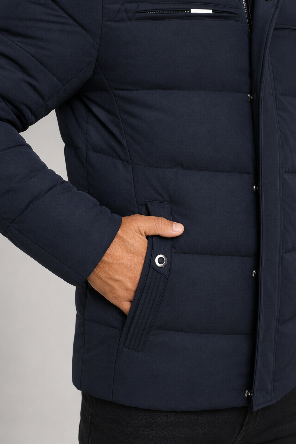 Winter Zip-Up Jacket for Men with Removable Hood Navy