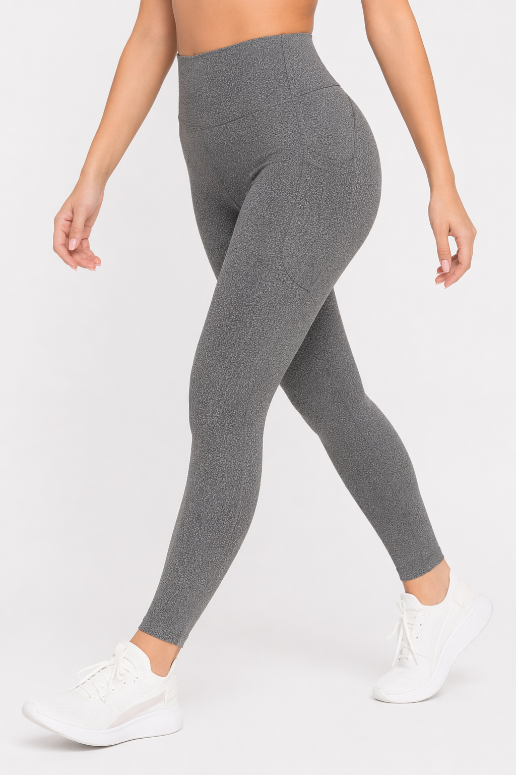 Yoga Pants with High Waistband and Convenient Pockets for Stretching Gray