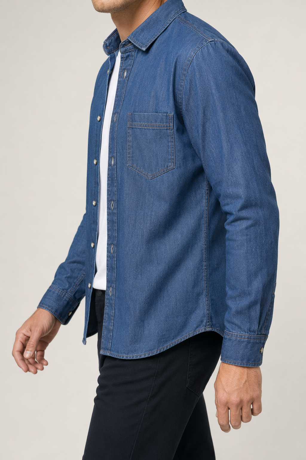 Casual Denim Button-Front Shirt for Men Blue