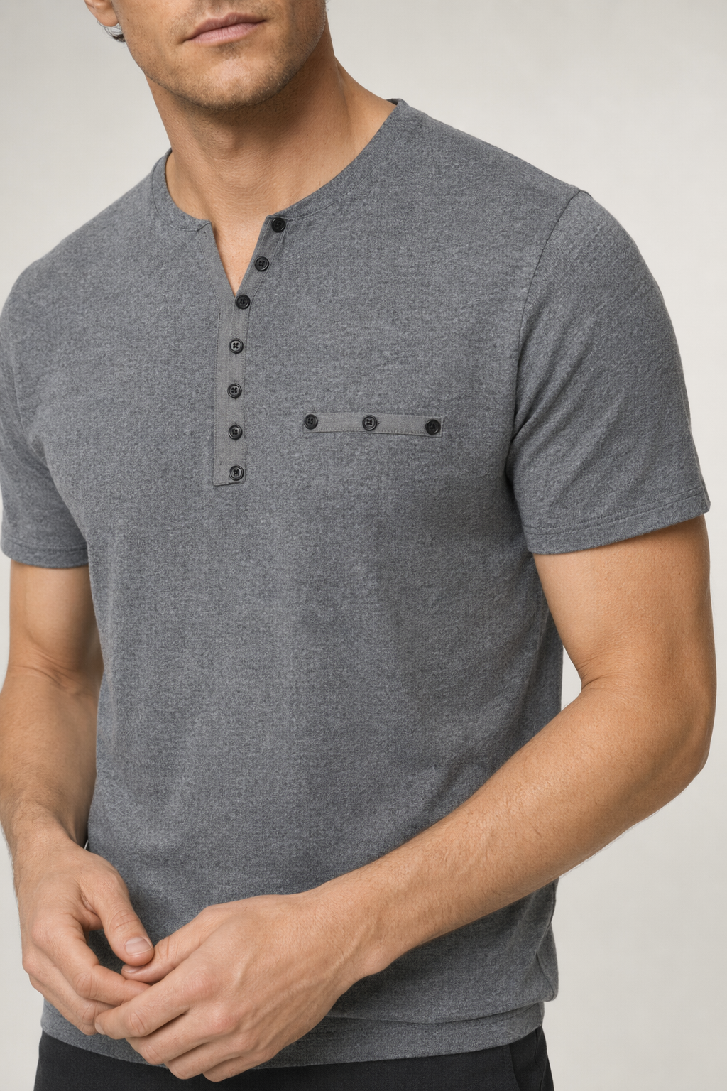 Slim Fit Men's T-Shirt with Button Embellishments for a Casual Look Gray