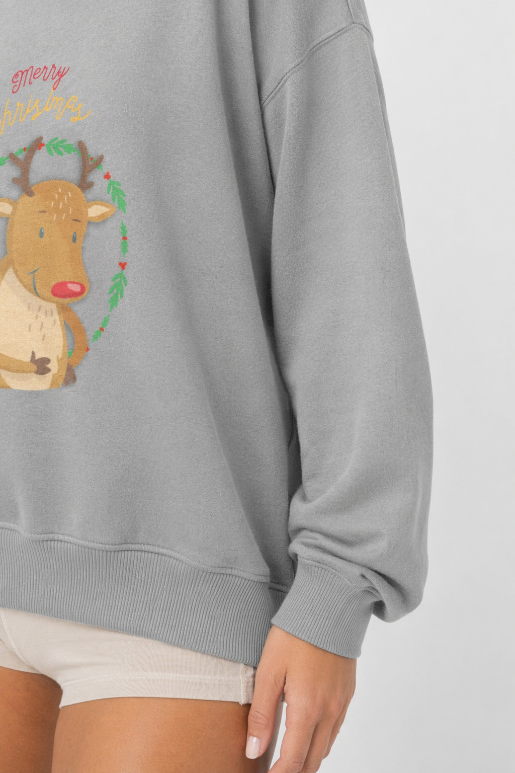 Reindeer Crewneck Sweatshirt for Women Sport Grey