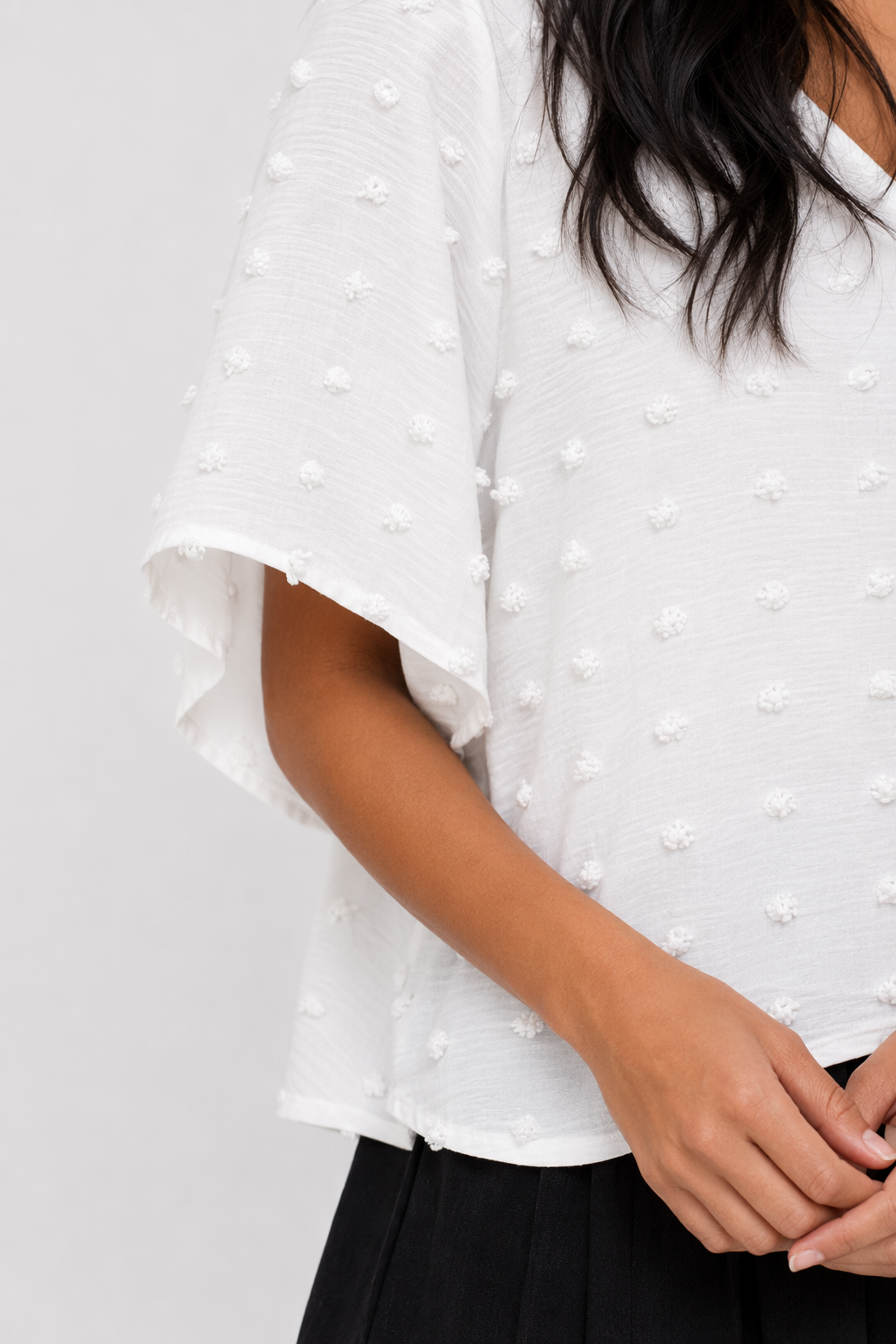 Women's Summer Top with Batwing V-Neck Design White