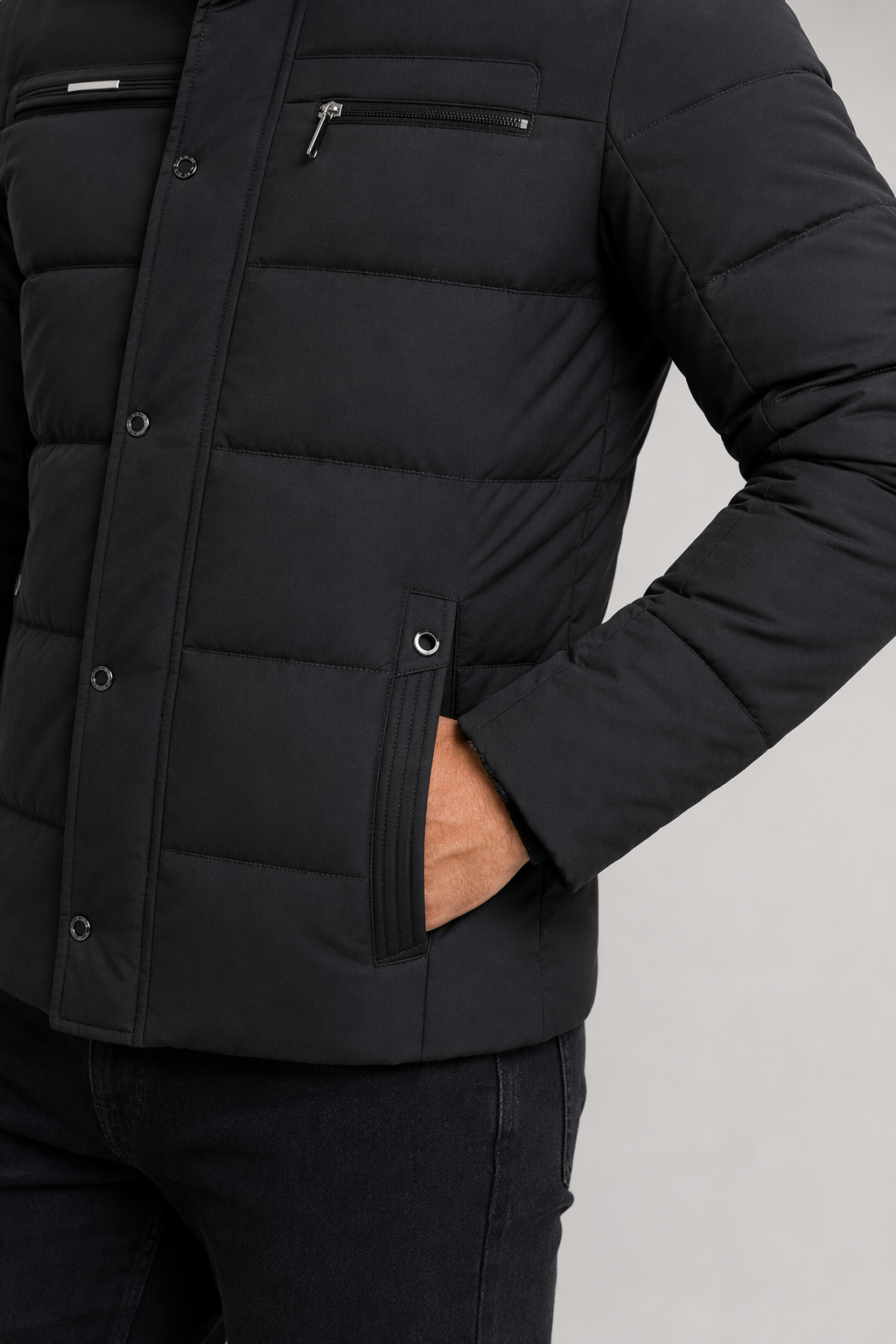 Winter Zip-Up Jacket for Men with Removable Hood Black