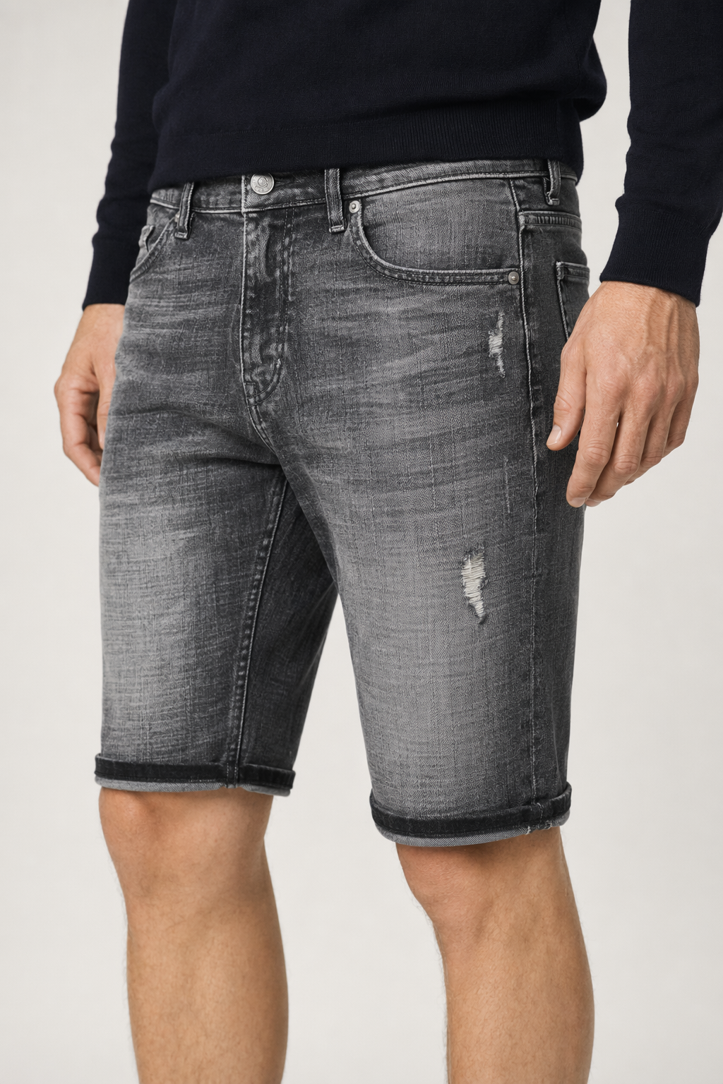 Denim Knee-Length Shorts for Men's Casual Wear Gray