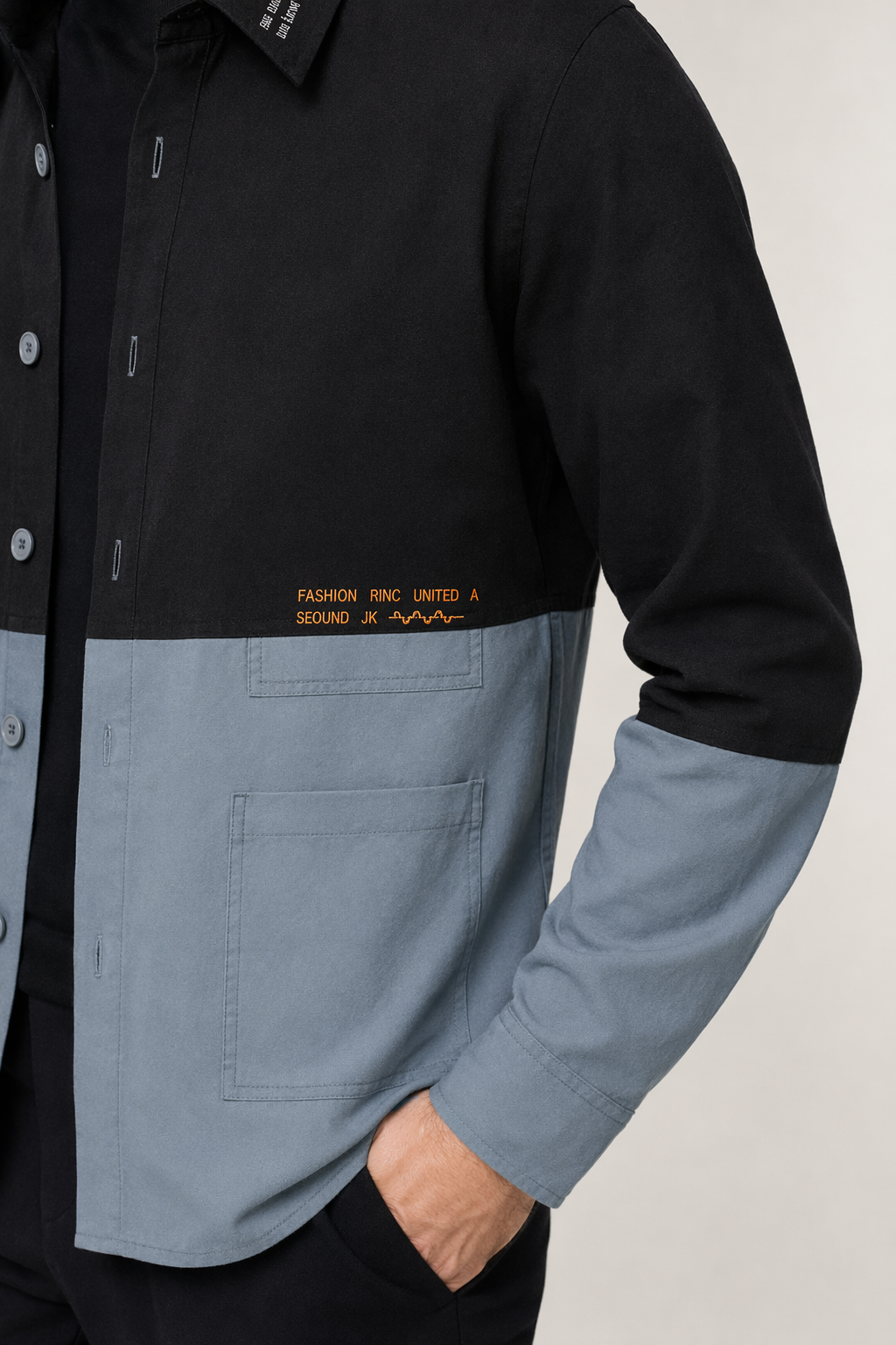Long Sleeve Two-Toned Casual Men's Shirt Black