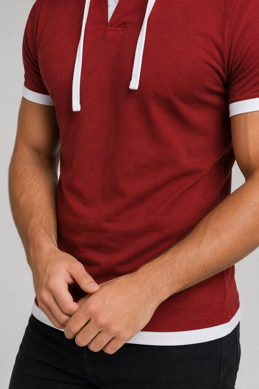 Short Sleeve Hooded Tee for Men Red