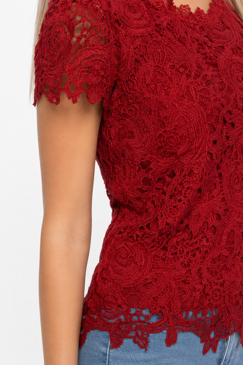 Short Sleeve Lace Top for Women - Perfect for the Summer Season Red