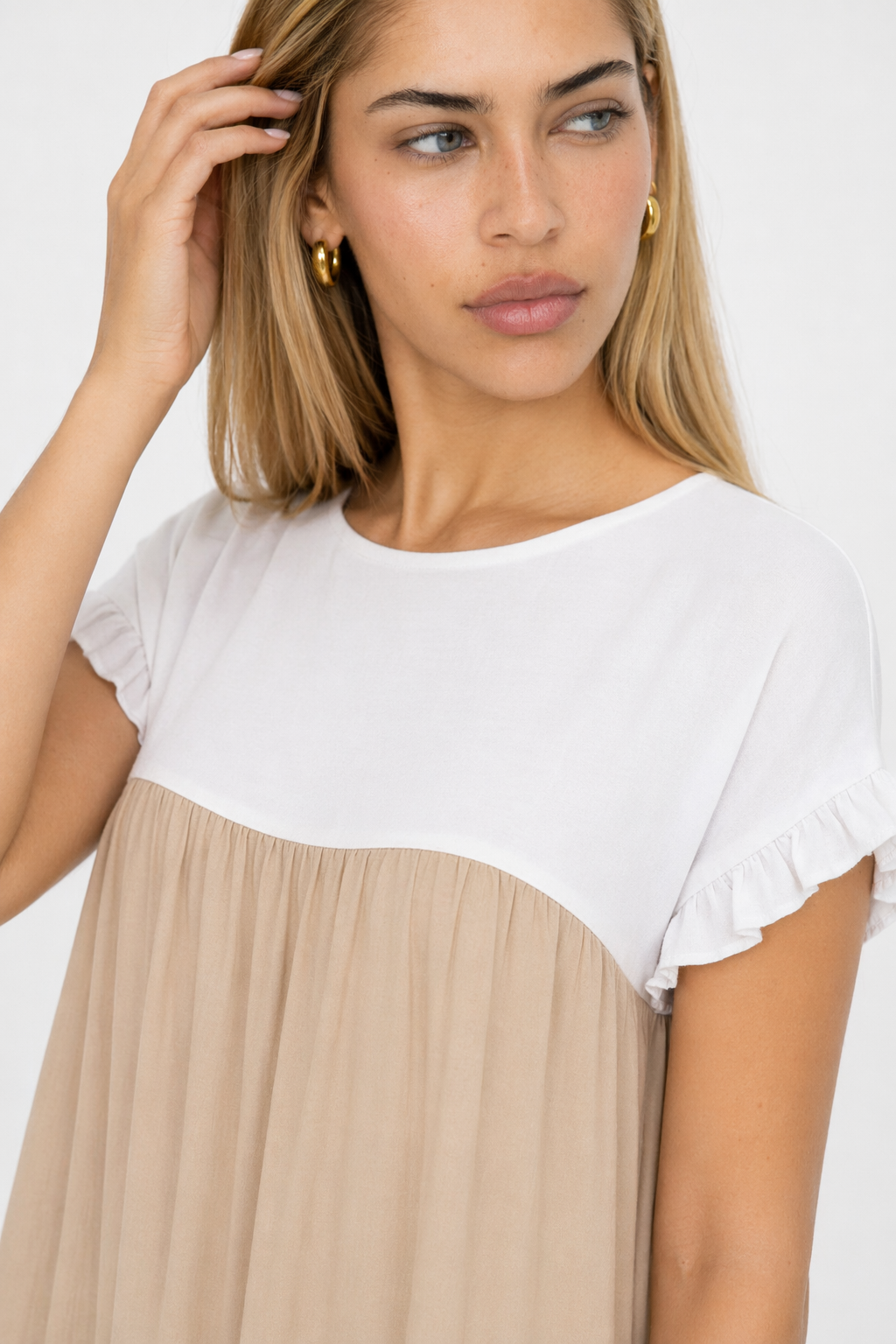Colorful Ruffled Sleeve Summer Dress for Women Khaki