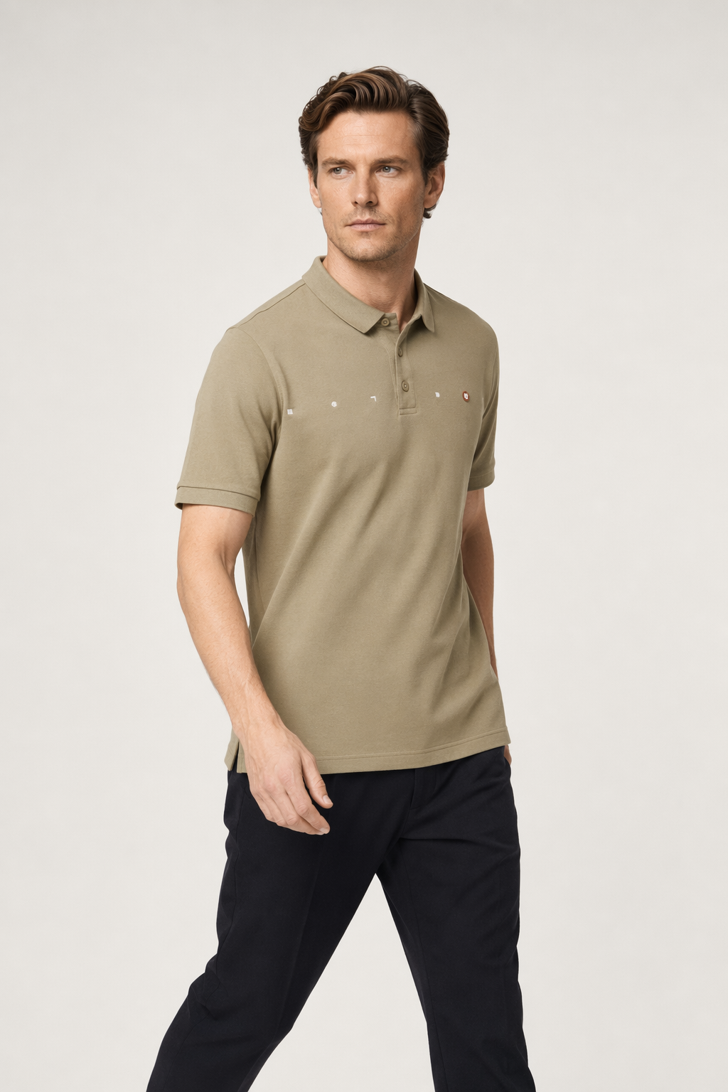 Men's Collared Shirt with Logo on the Chest KHAKI
