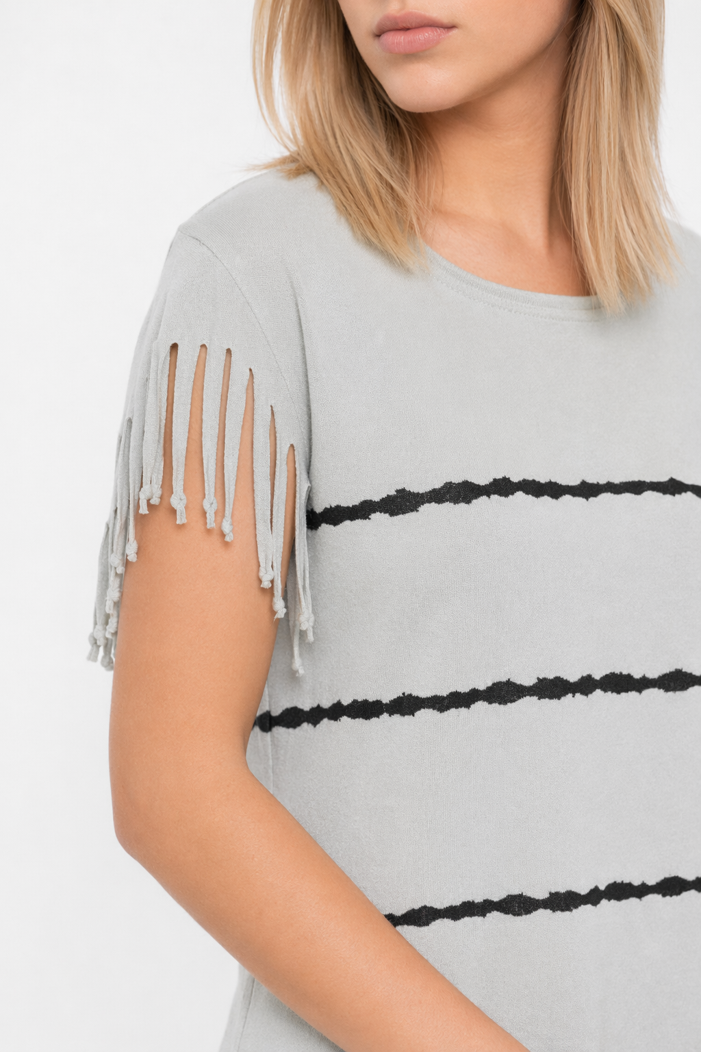 Fringed Striped Women's Top Gray