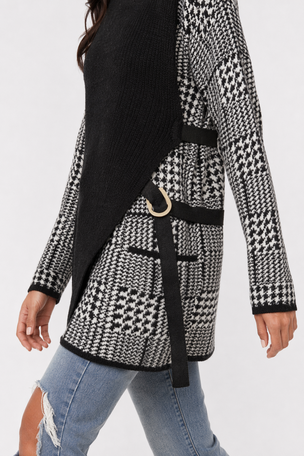 Houndstooth Layered Women's Sweater Black