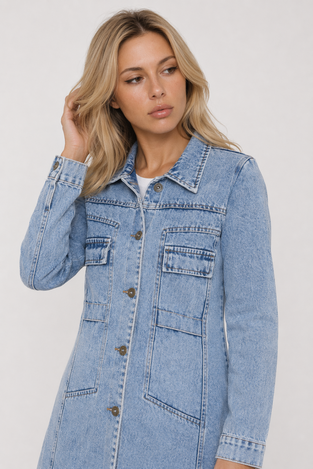 Denim Jacket for Women - Medium Length LIGHT BLUE