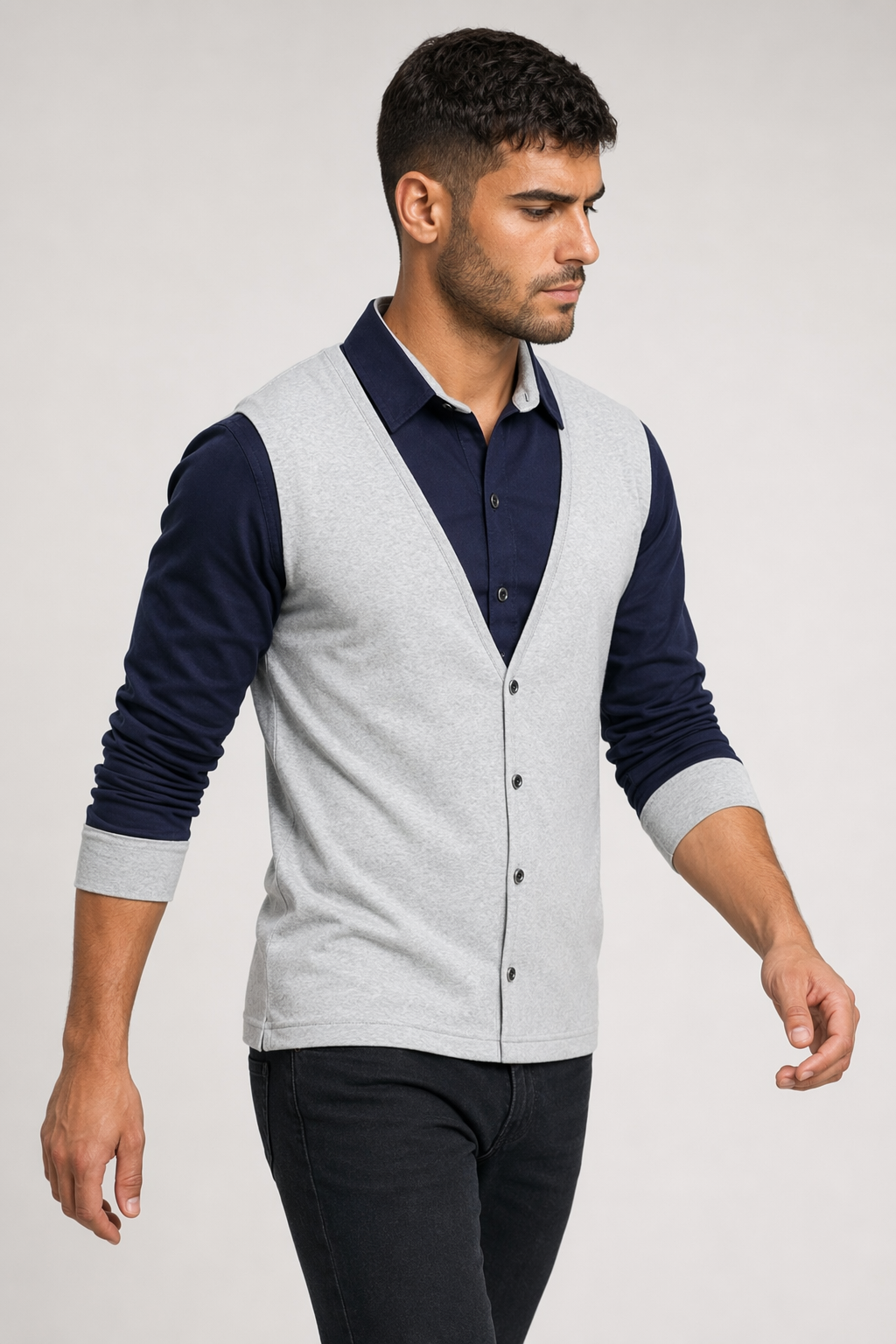 Vest-Enhanced Men's Layered Shirt Gray