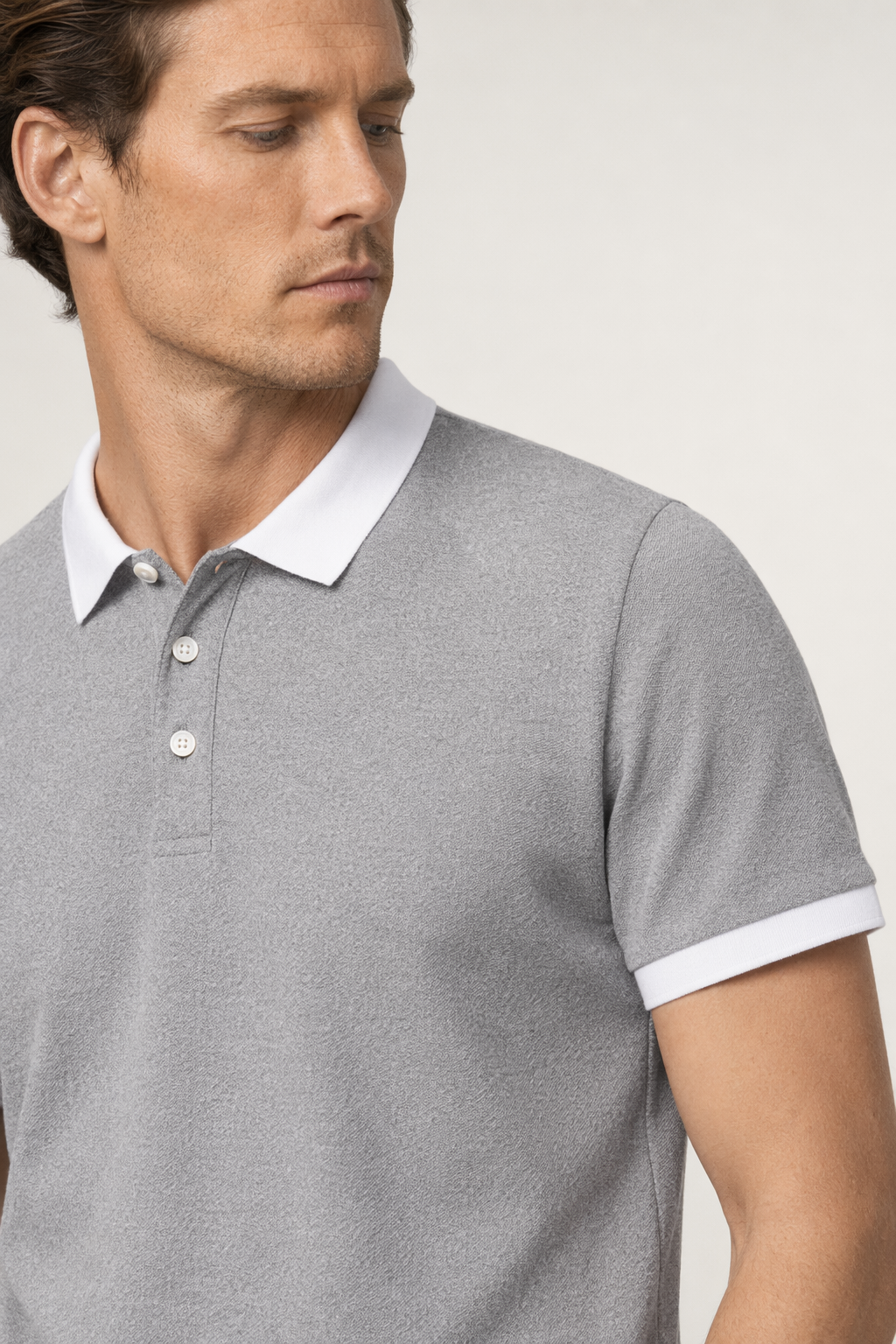 Contrast Collar Men's Polo Shirt Gray