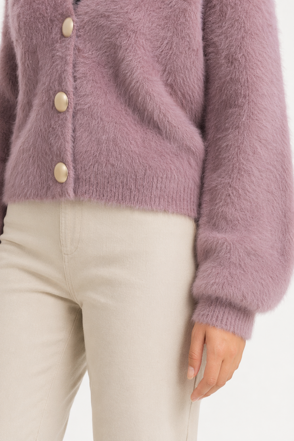 Fuzzy V-Neck Women's Cardigan Purple