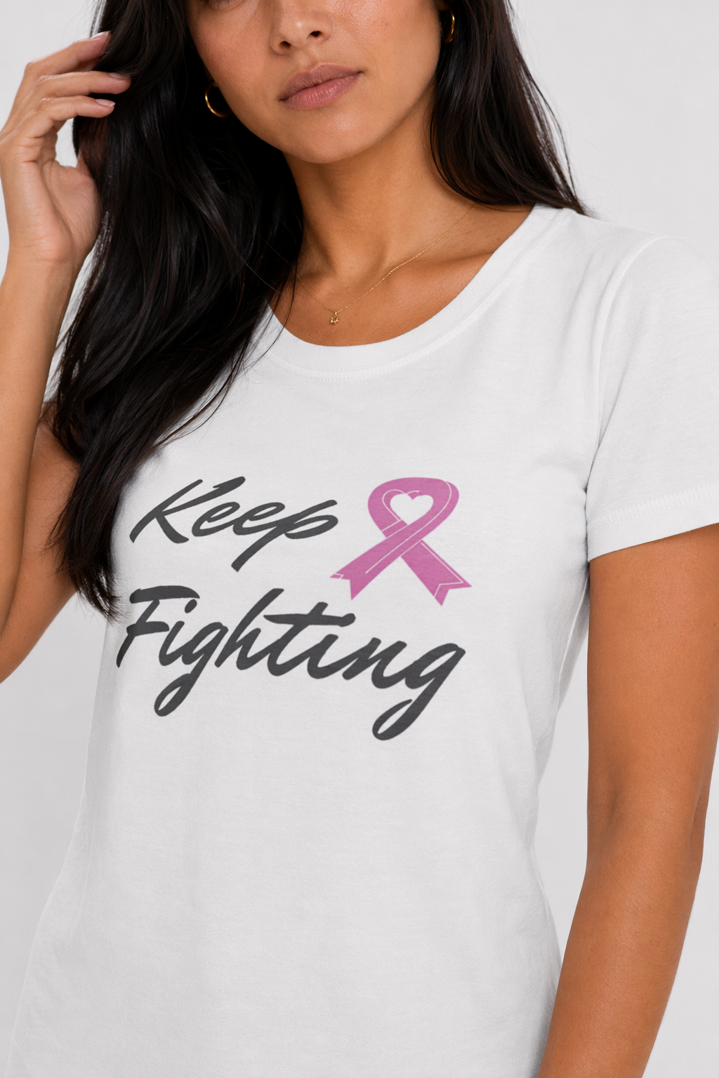 Pink Ribbon Awareness Tee for the Fight Against Cancer White