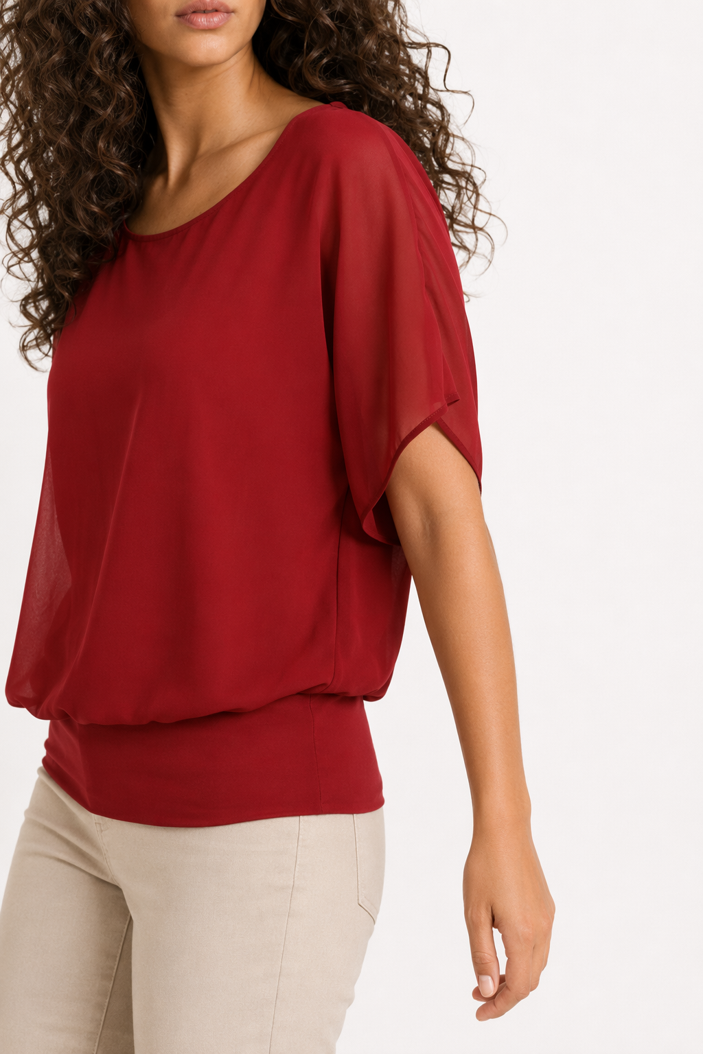 Summer Batwing Chiffon Top for Women Red