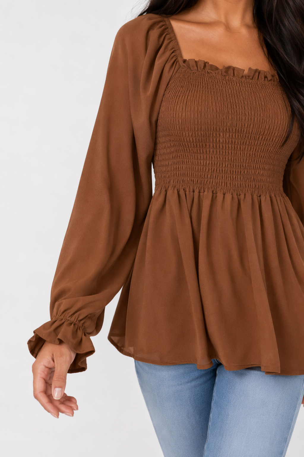 Loose-Fitting Chiffon Blouse for Women Brown