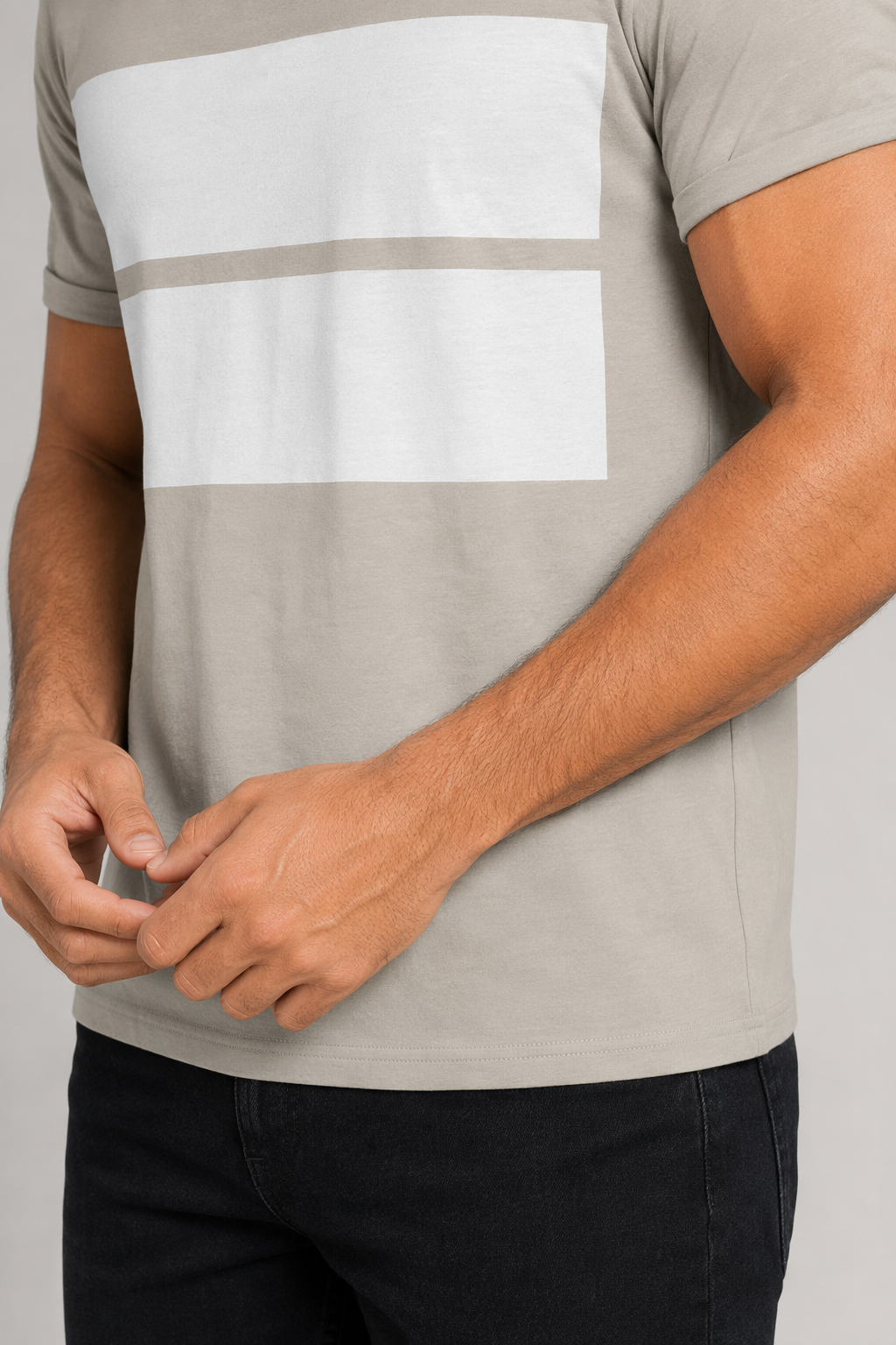 Cotton Tee for Men with Double Color Blocking Sand