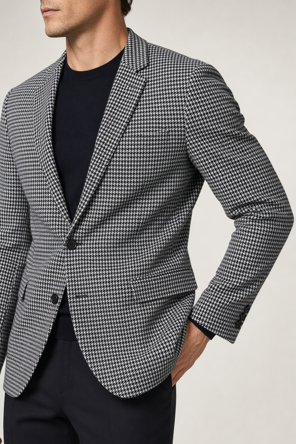 Single Breasted Houndstooth Blazer for Men Gray