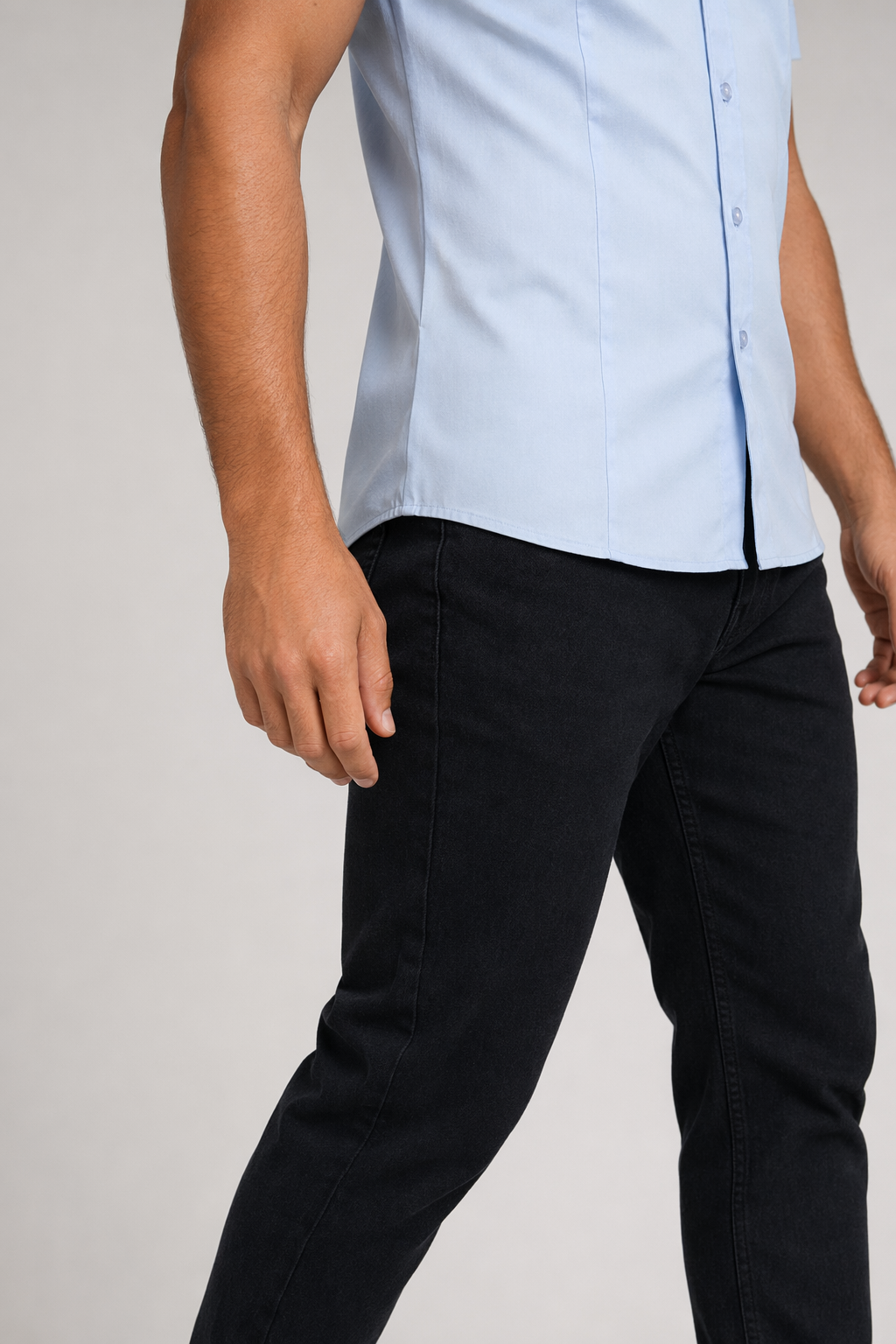 Short-Sleeved Shirt for Men with Unique Dual Collar Style Blue