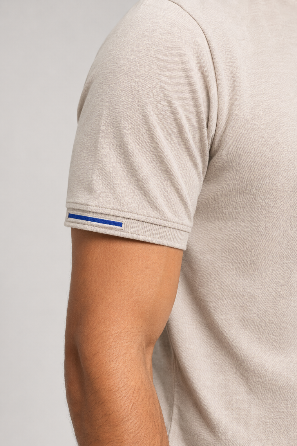 Short-Sleeved Polo Shirt for Men with Distinctive Collar Embellishments Beige