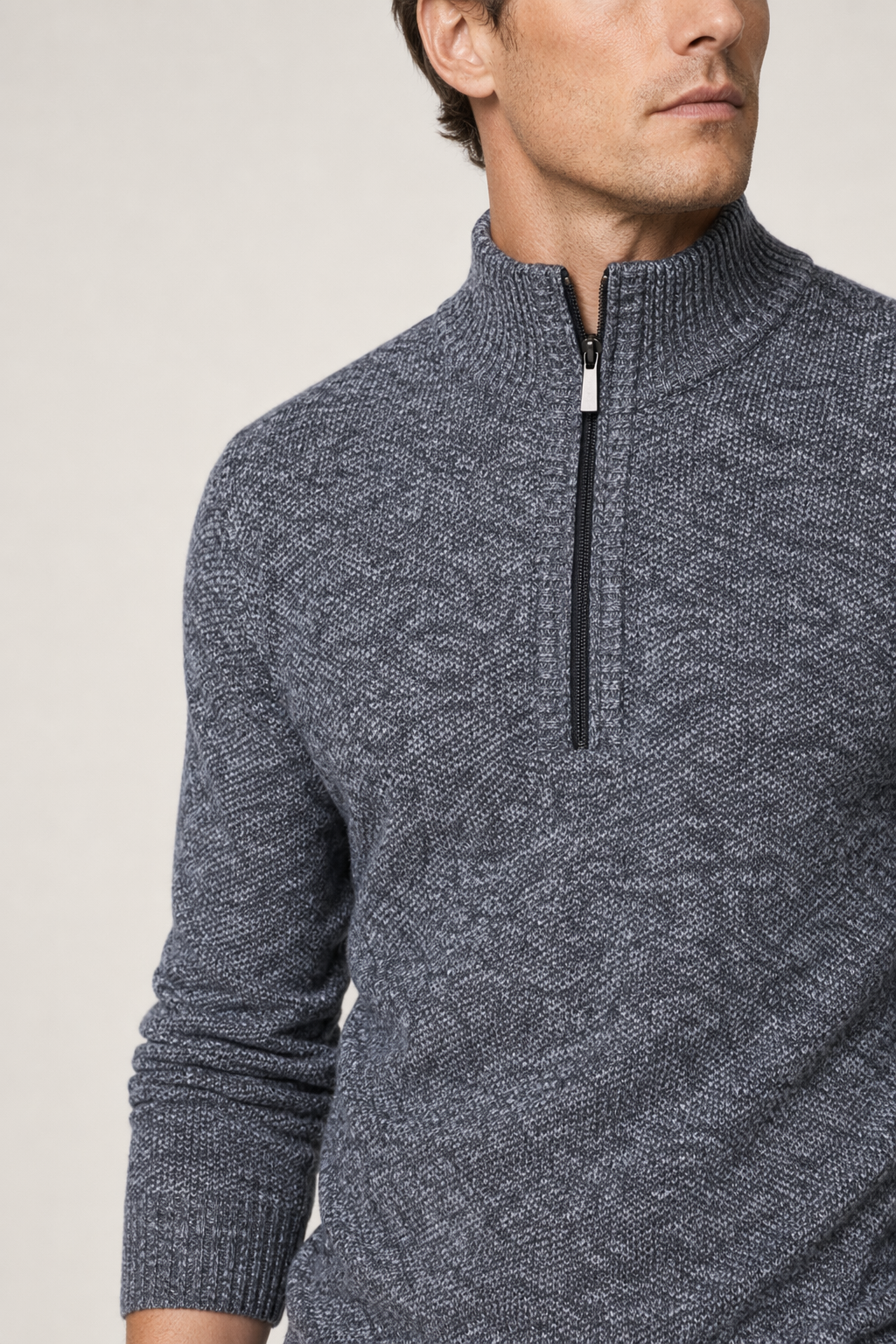 Zippered High Collar Men's Sweater Gray