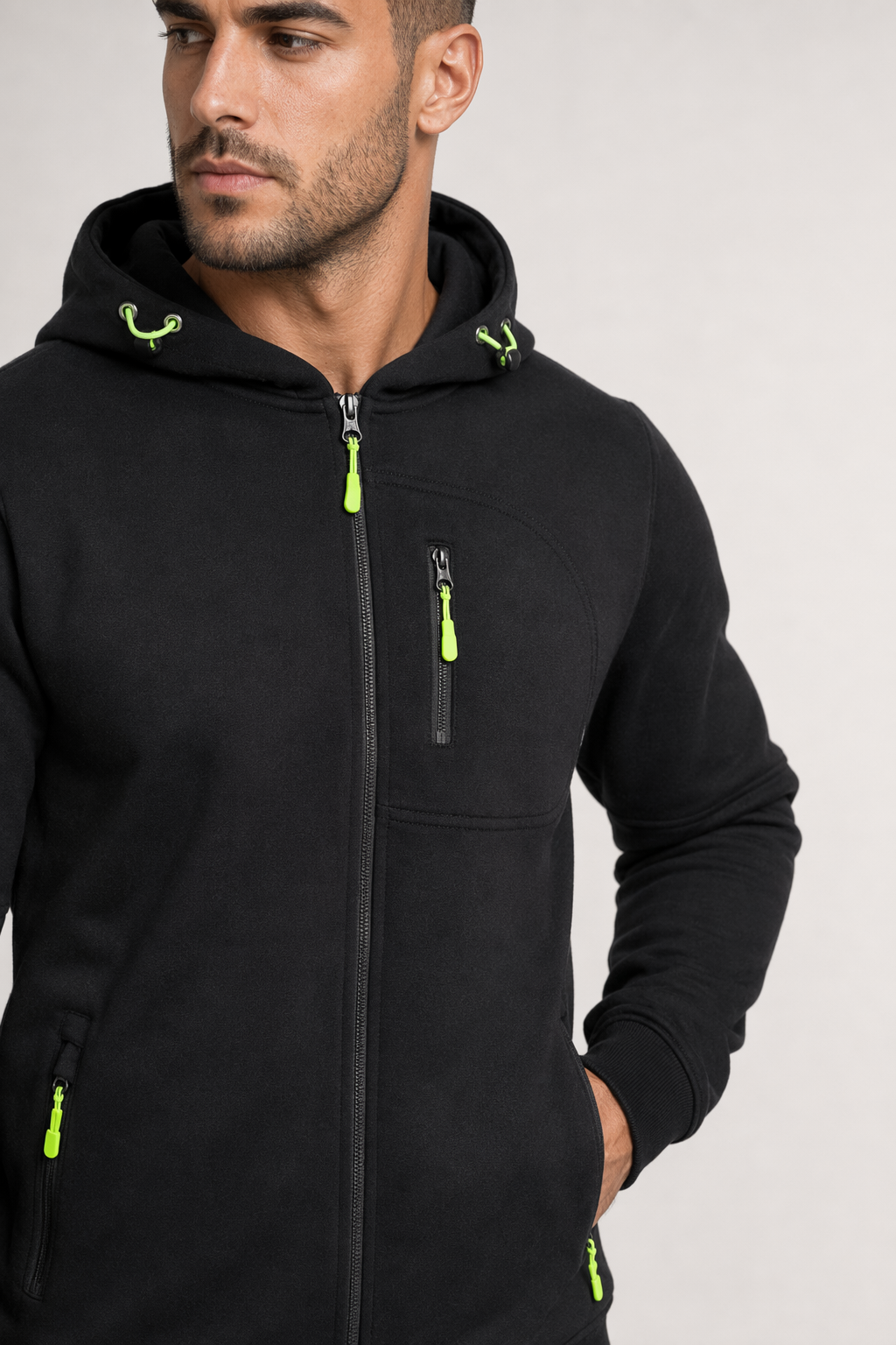 Dual-Zip Men's Lightweight Hooded Sweatshirt Black