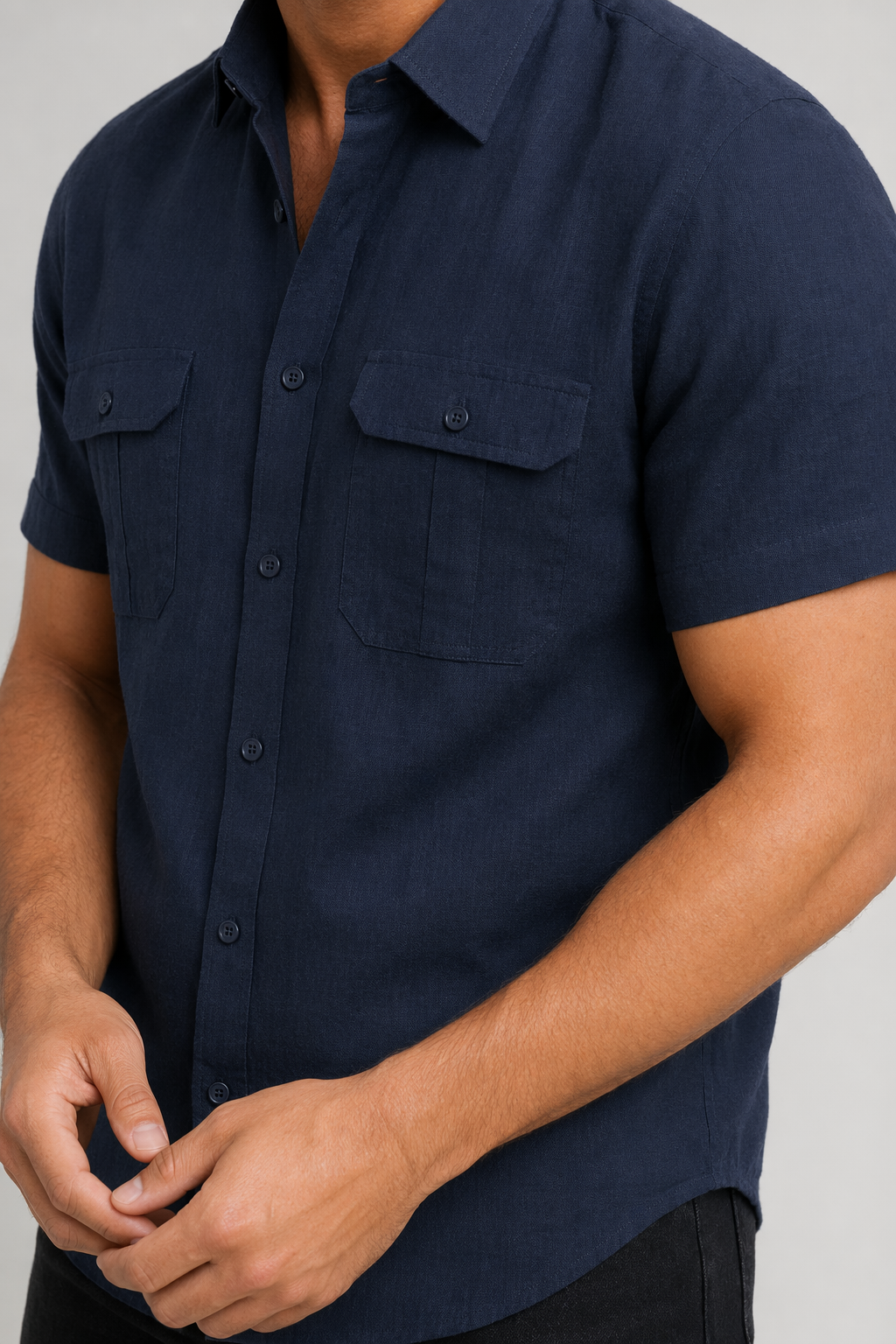 Linen Short-Sleeve Summer Shirt for Men NAVY