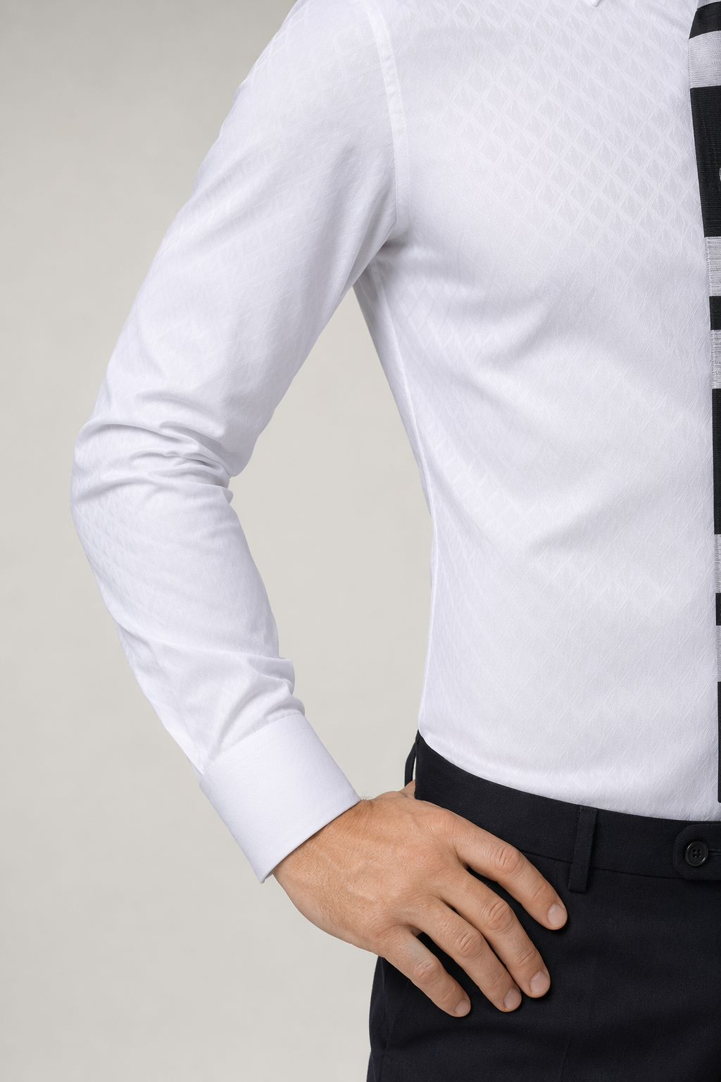 Patterned Button Front Slim Fit Men's Shirt White