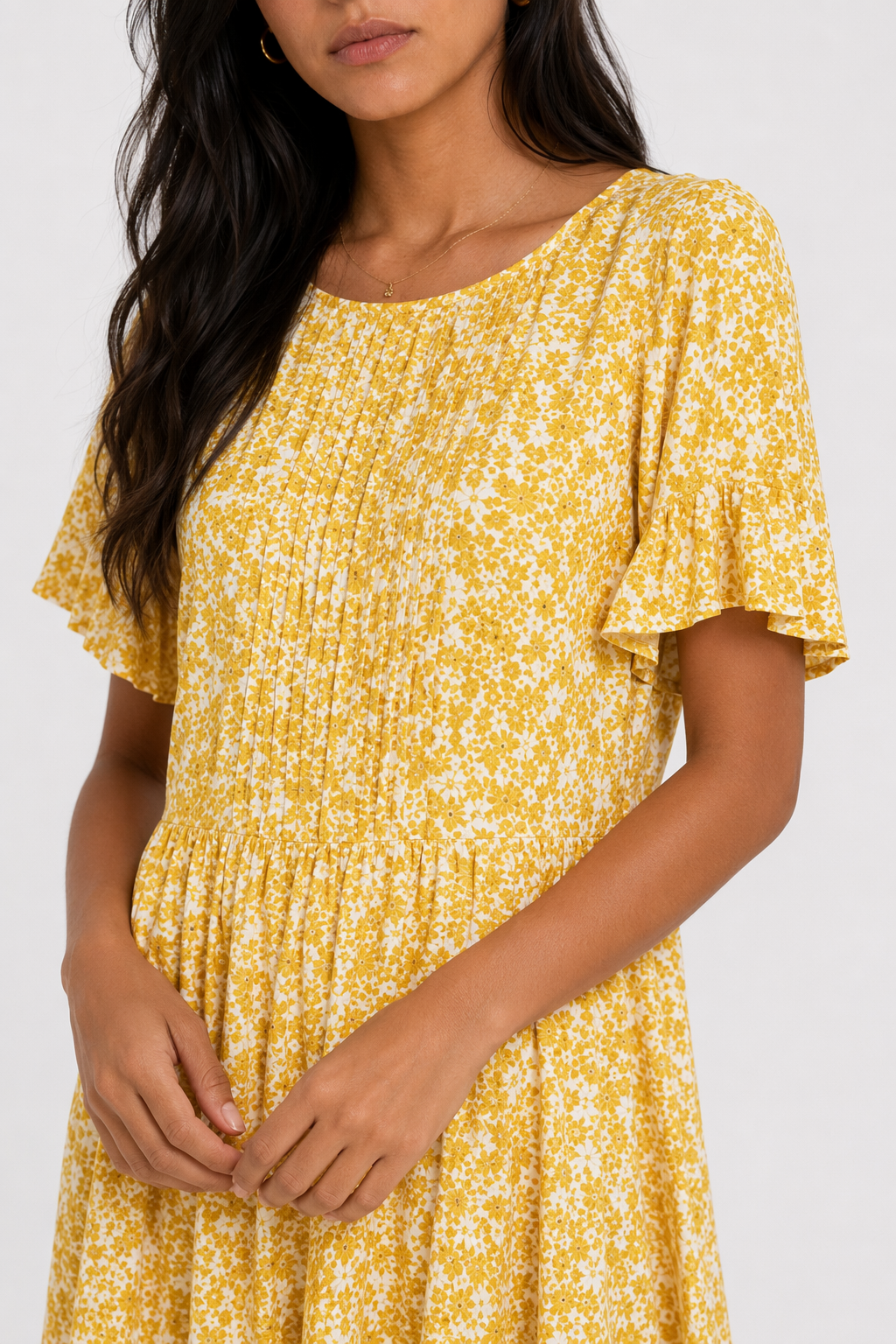 Floral Dress with Frilled Sleeves for Women Yellow
