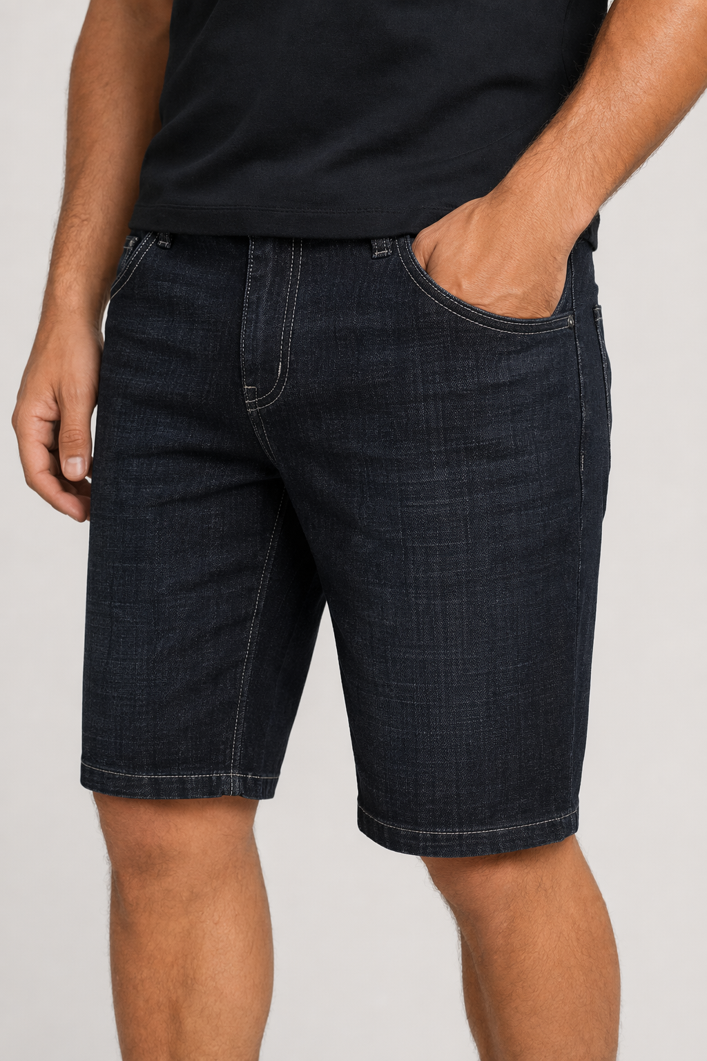 Slim Fit Black Denim Shorts for Men - Mid Length Default