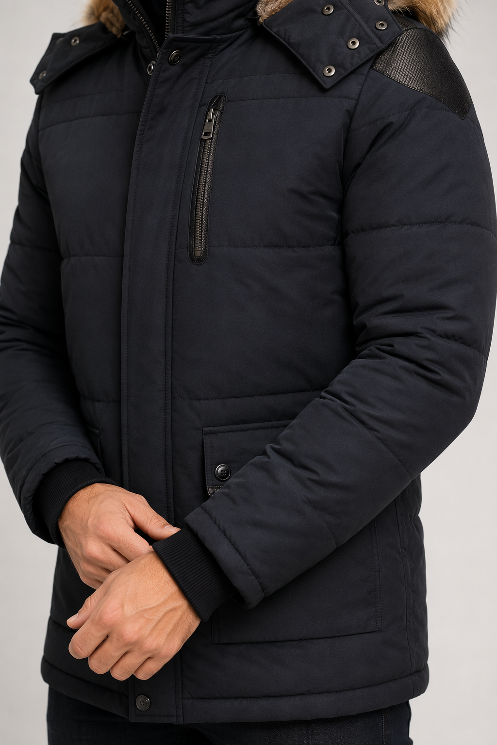 Black Hooded Winter Coat for Men Default