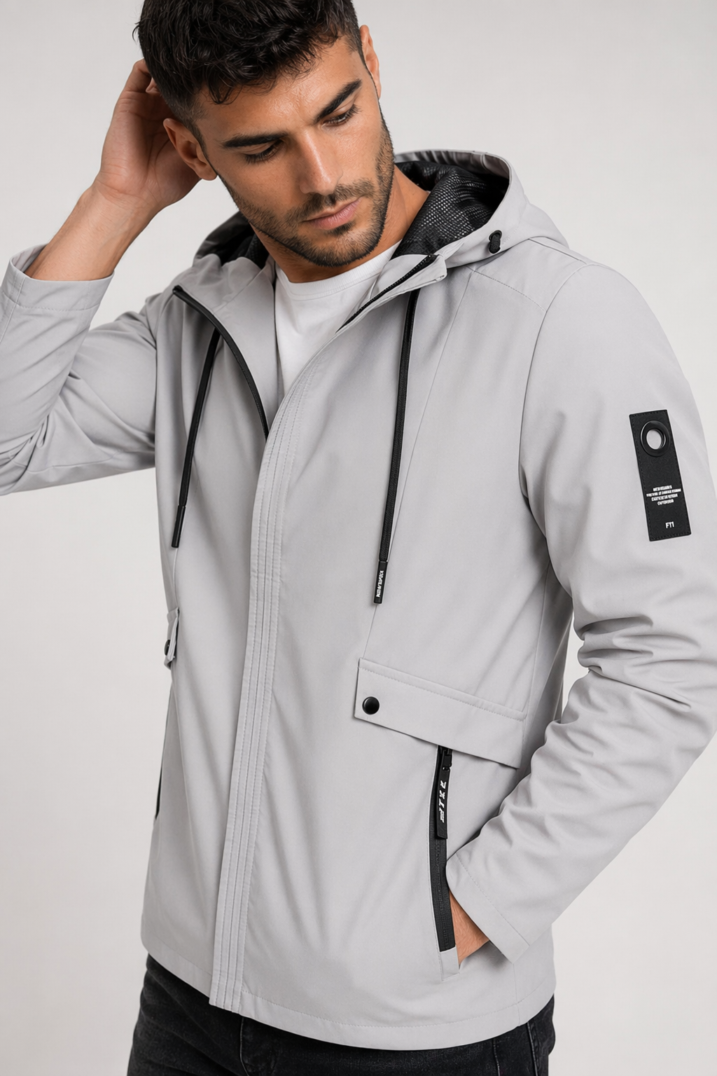 Zippered Street Style Hooded Jacket for Men Gray