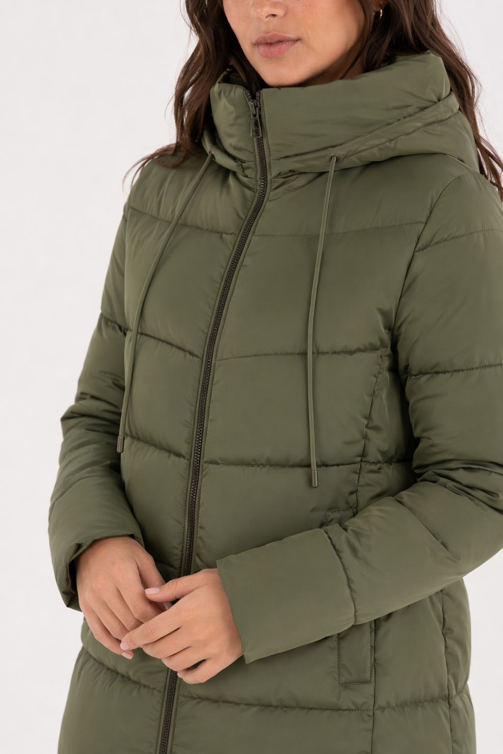 Long Army Green Hooded Women's Puffer Jacket Default