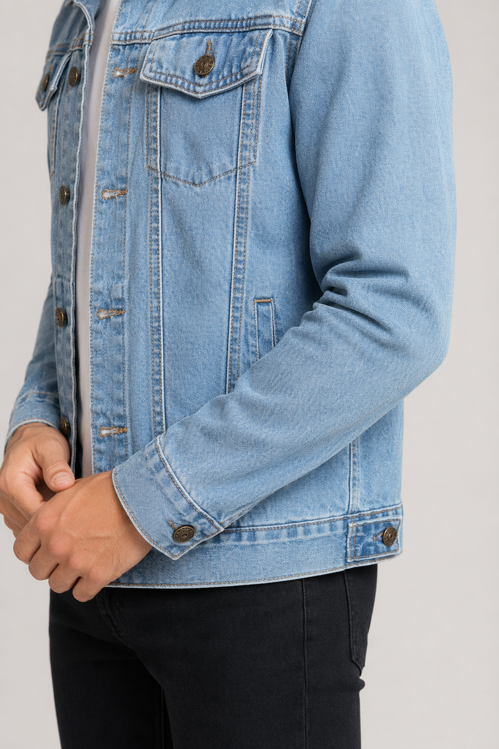 Classic Denim Jacket with Dual Pockets for Men Blue