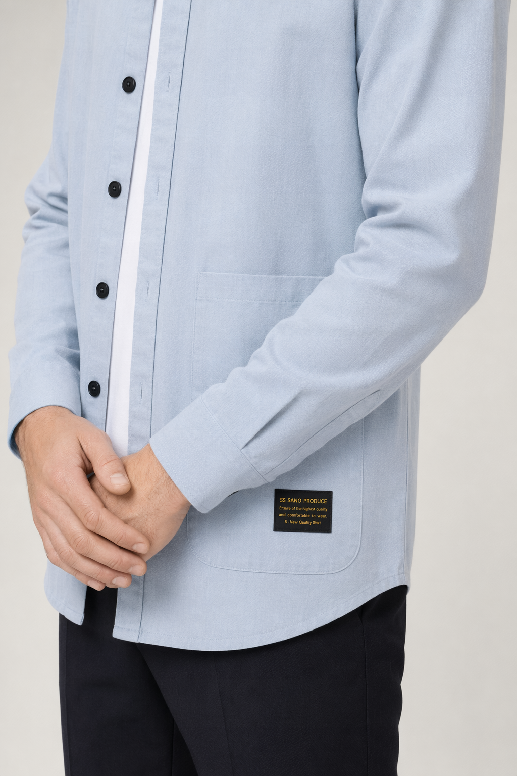 Men's Pocketed Button-Up Shirt Light Blue