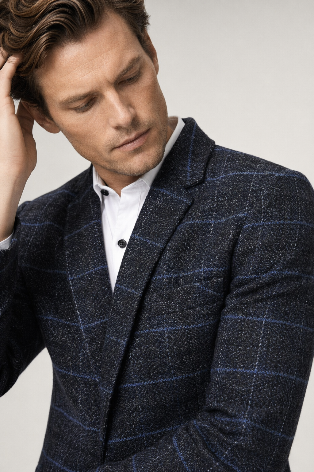 Plaid Mix Men's Jacket Navy