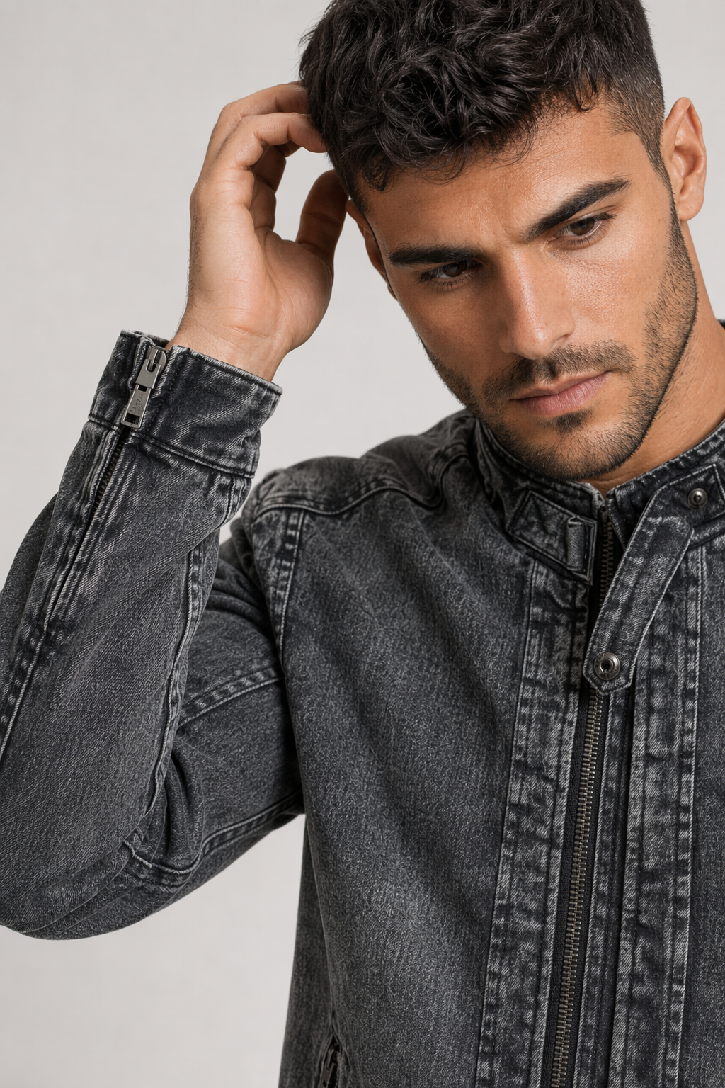 Men's Motorcycle Denim Jacket Black