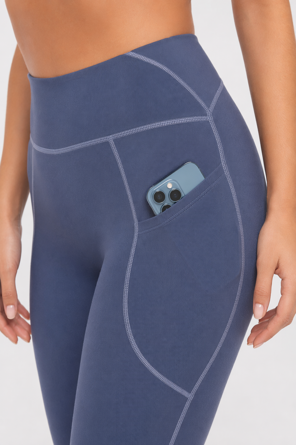Yoga Pants with High Waistband and Convenient Pockets for Stretching Blue