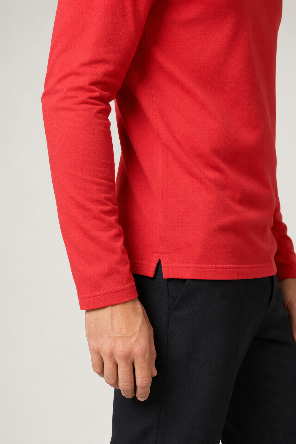 Long Sleeve V-Neck Casual Men's Shirt Red