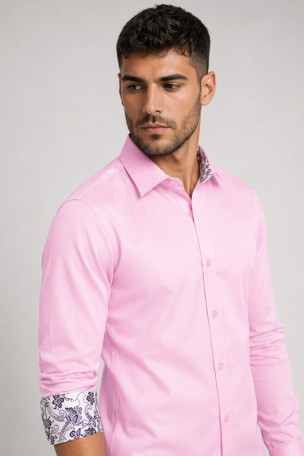 Flowery Inner Details Men's Button-Down Shirt Pink