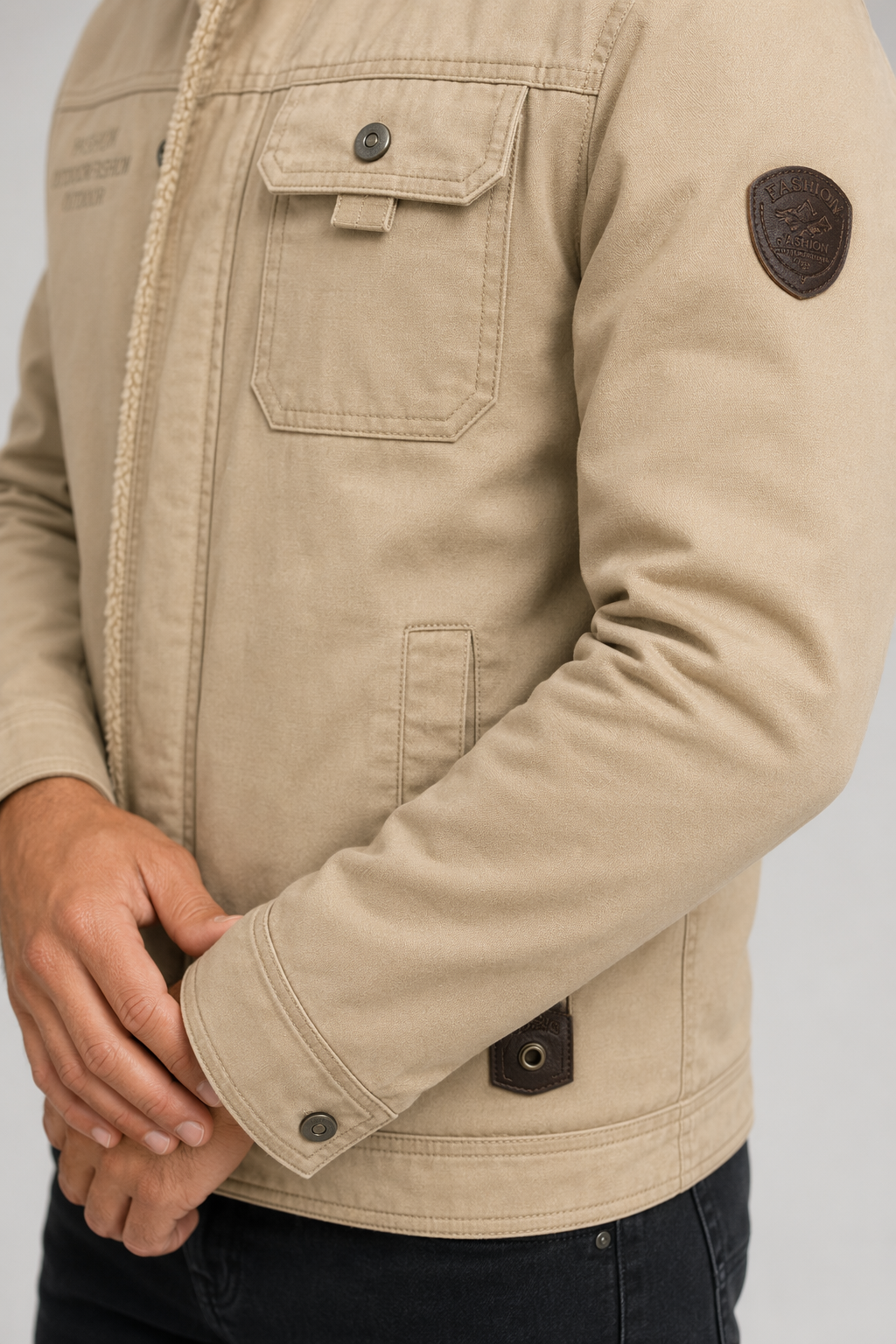 Winter Army Short Jacket for Men Beige