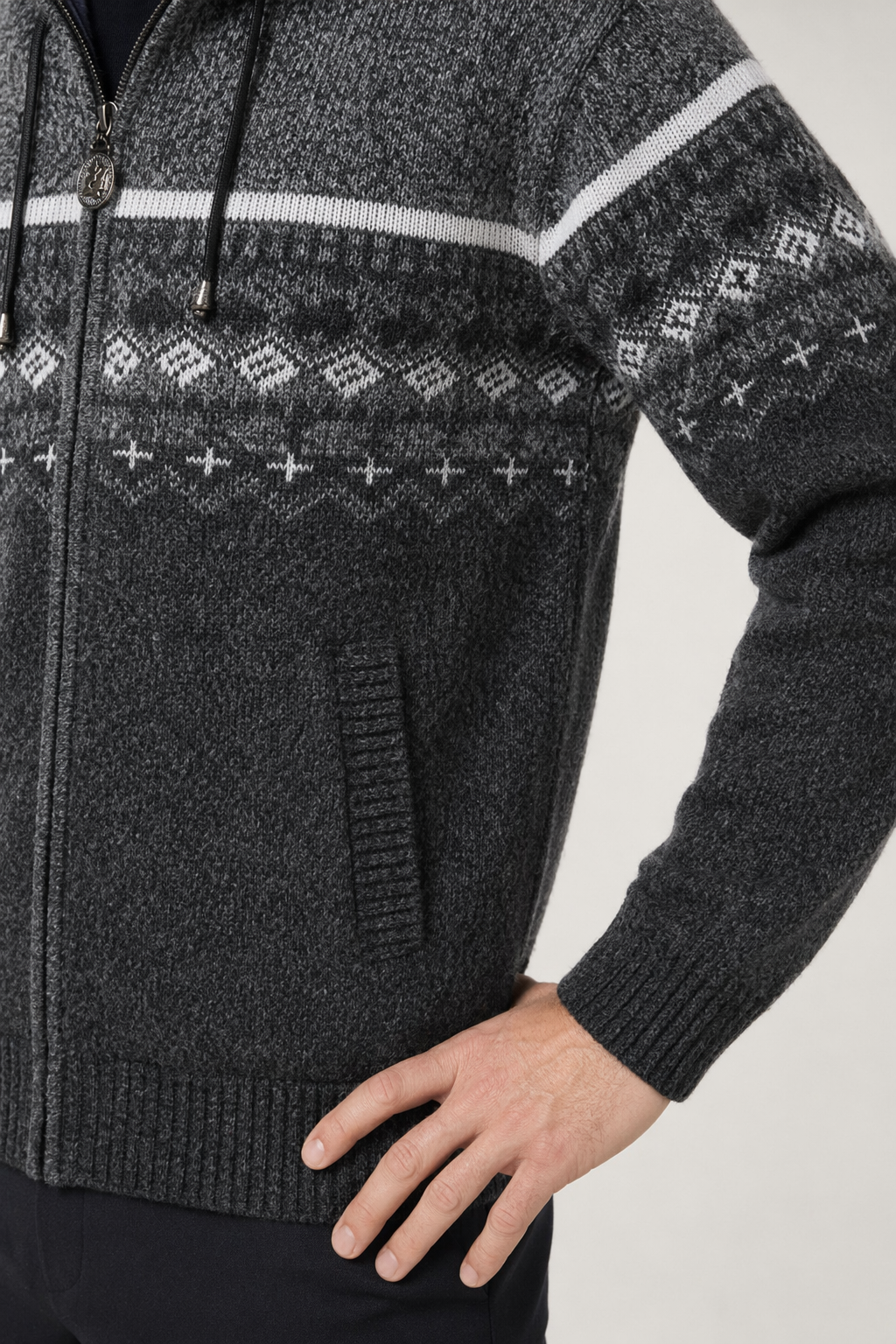 Printed Zip-Up Hooded Jacket for Men Dark Gray