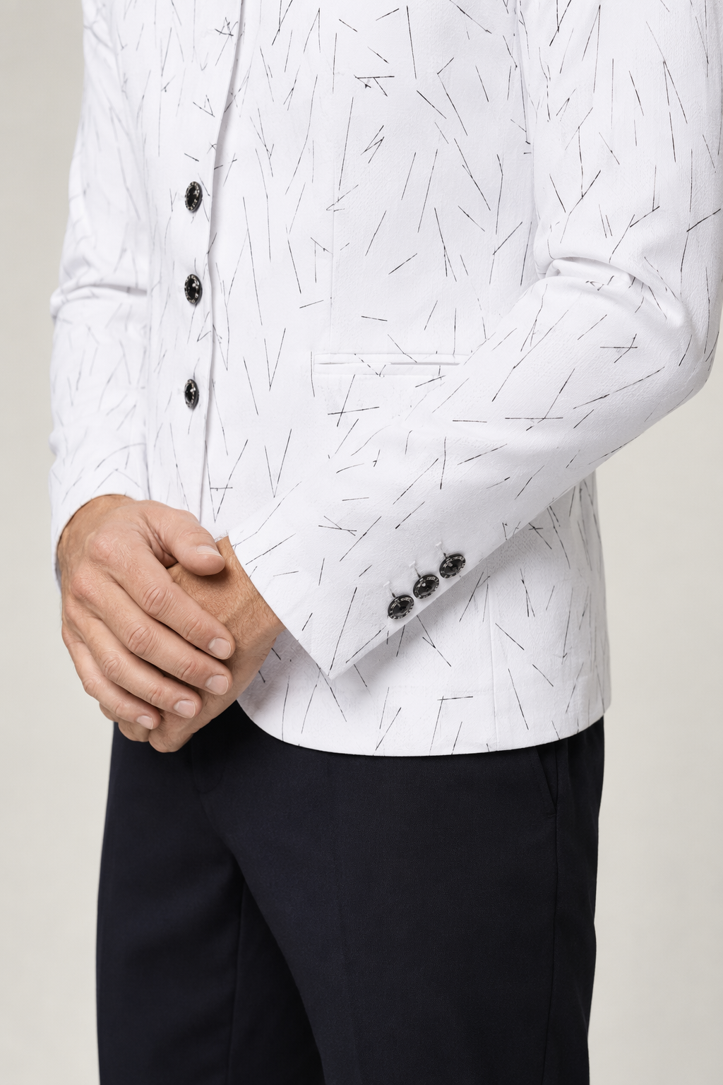 Slim Fit Circular Collar Patterned Men's Blazer White
