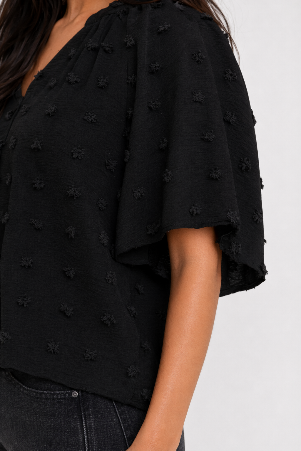 Women's Summer Top with Batwing V-Neck Design Black