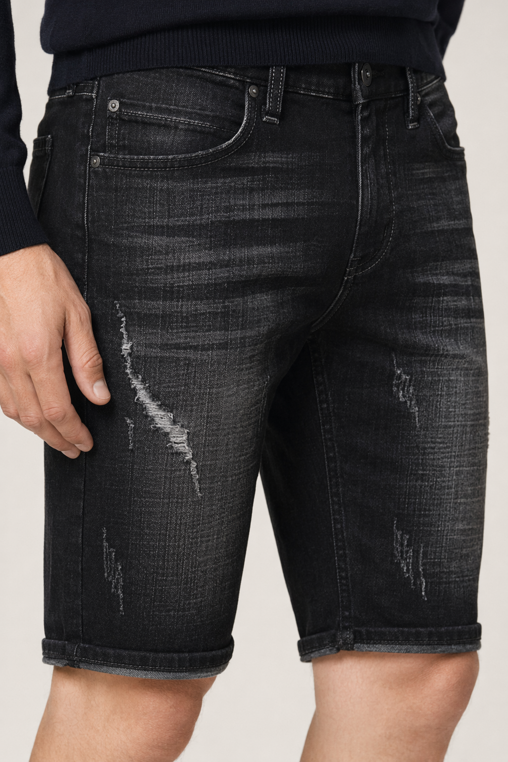 Denim Knee-Length Shorts for Men's Casual Wear Black