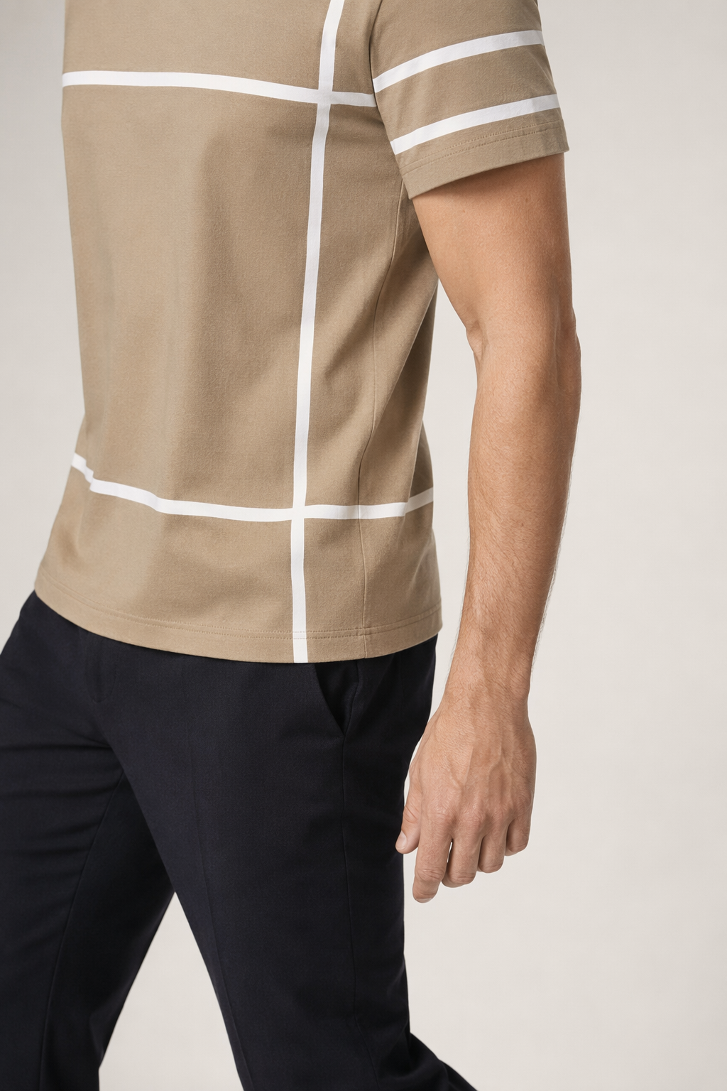 Printed Lines Men's T-Shirt Khaki