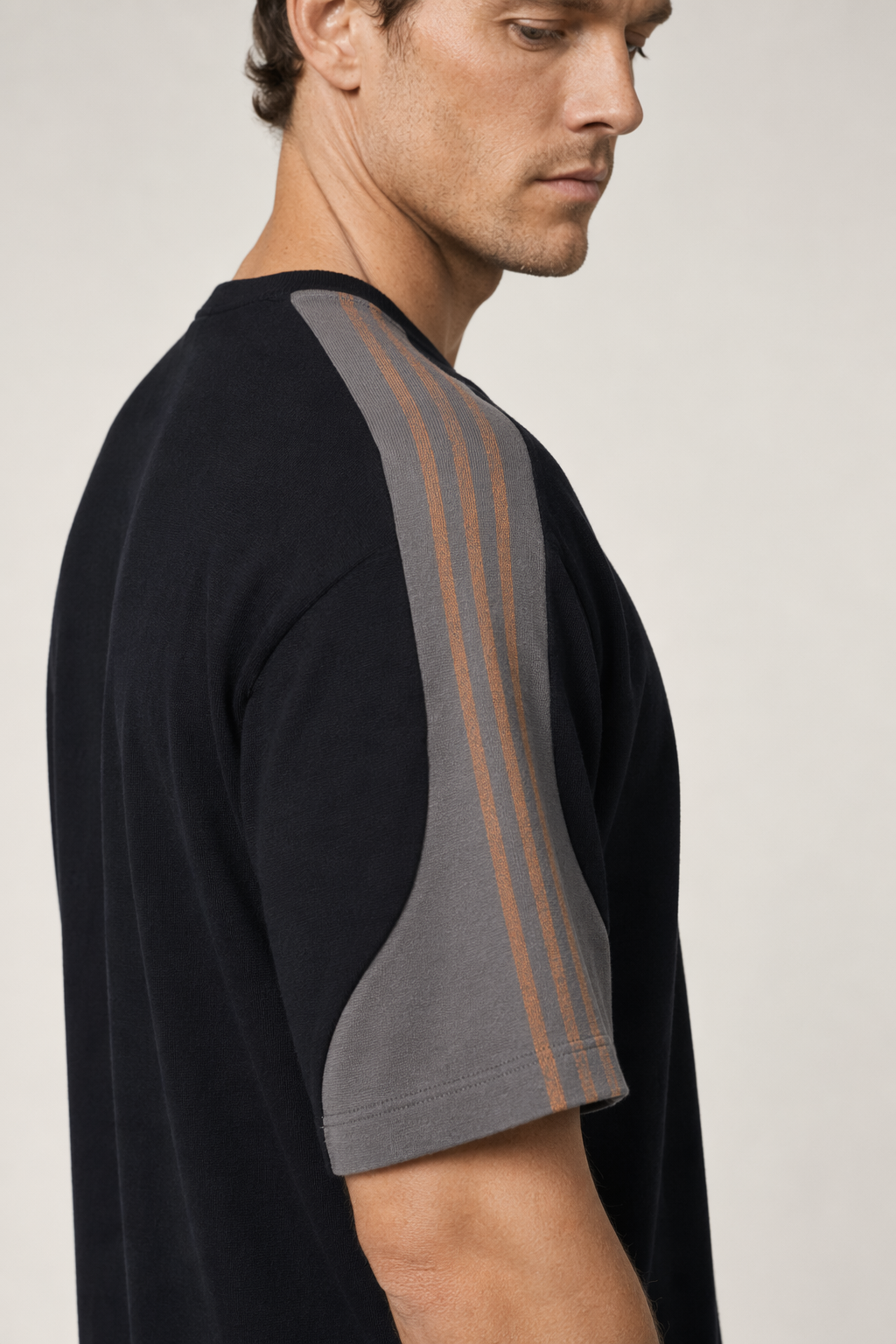 Men's Striped Drop Shoulder Tee Black